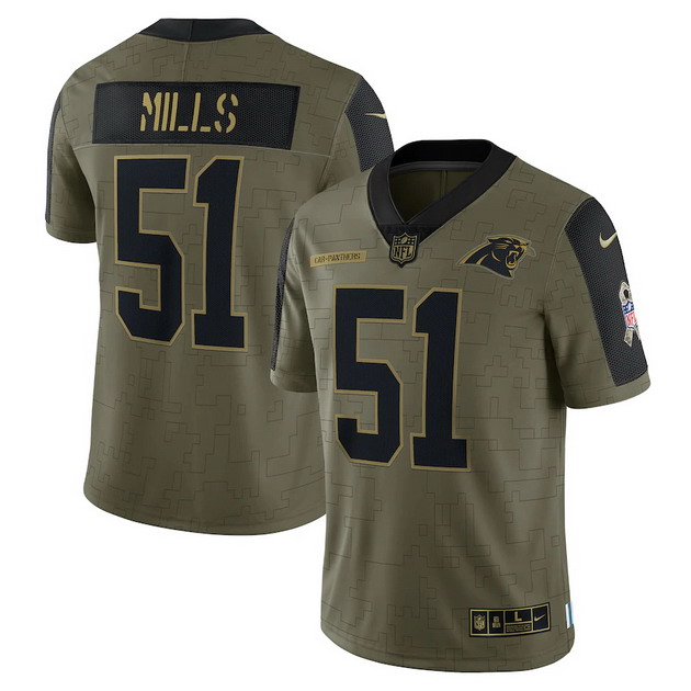 mens nike sam mills olive carolina panthers 2021 salute to service retired player limited jersey